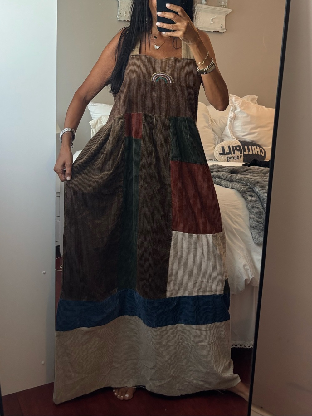 Hippy Grateful Dead Boho Patchwork Corduroy Maxi Dress   XL